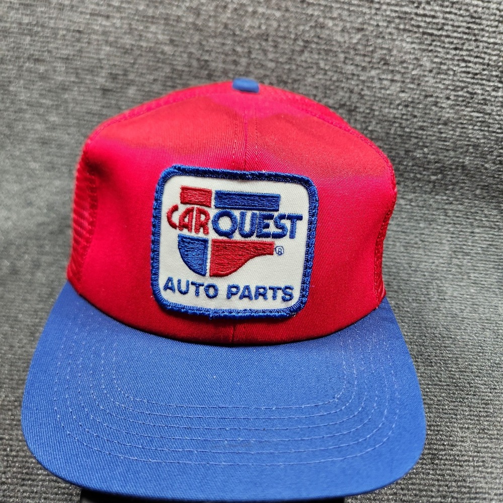 Vintage K Products Trucker Hat Cap Snapback Mesh Back Car Quest USA 90s Red Blue